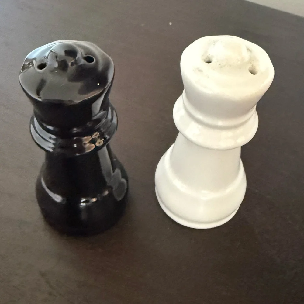 Vintage Pier 1 Ceramic Chess Pawn Salt and Pepper Shakers Set Black White